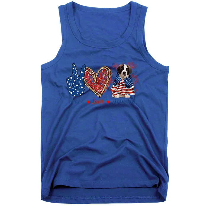 Peace Love Saint Bernard Dog Patriotic America Flag 4th July Gift Tank Top