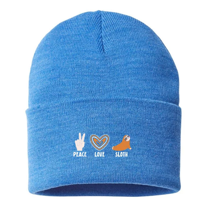 Peace Love Sloth Sloths Lover Gift Sustainable Knit Beanie