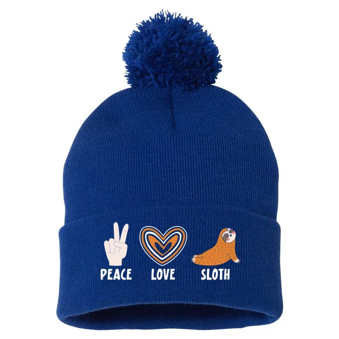 Peace Love Sloth Sloths Lover Gift Pom Pom 12in Knit Beanie