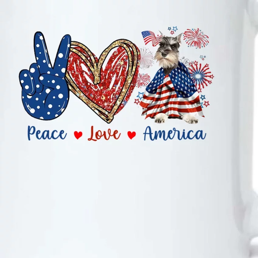 Peace Love Schnauzer Dog Patriotic America Flag 4th July Gift Black Color Changing Mug