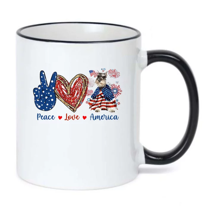 Peace Love Schnauzer Dog Patriotic America Flag 4th July Gift Black Color Changing Mug