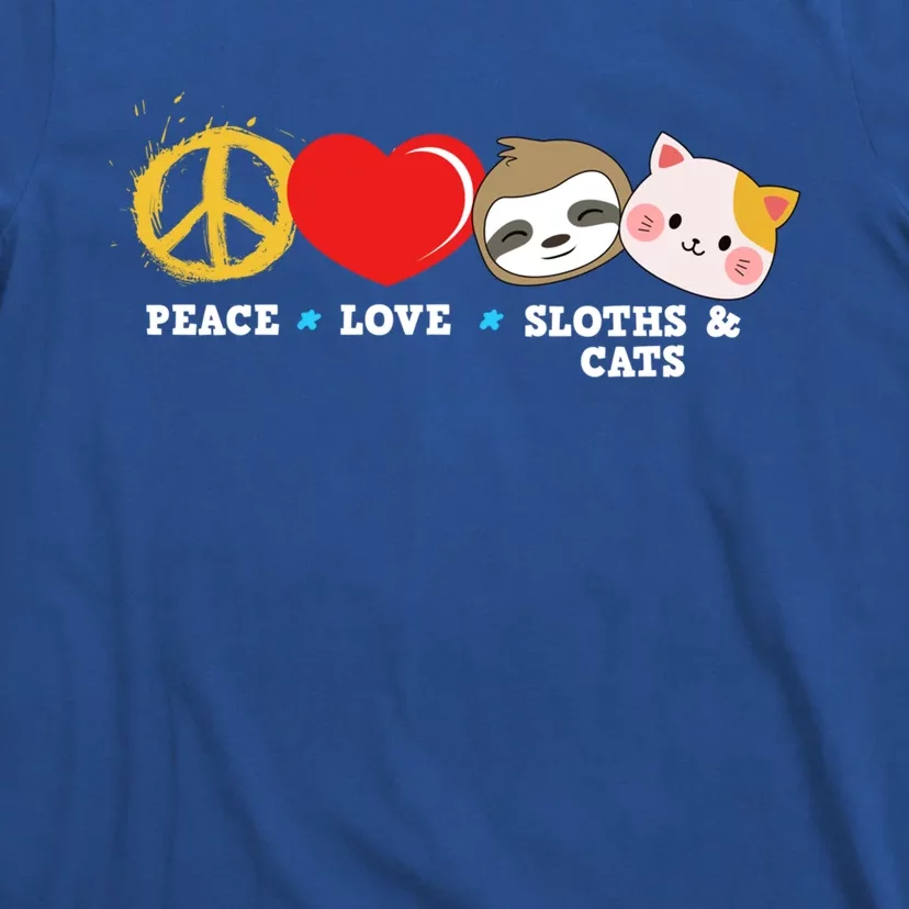 Peace Love Sloths And Cats Cool Gift T-Shirt