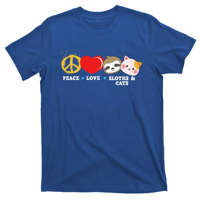 Peace Love Sloths And Cats Cool Gift T-Shirt