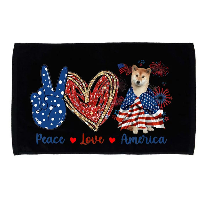 Peace Love Shiba Inu Dog Patriotic America Flag 4th July Gift Microfiber Hand Towel