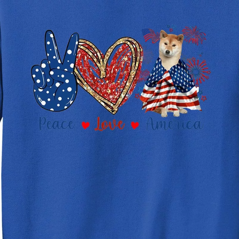 Peace Love Shiba Inu Dog Patriotic America Flag 4th July Gift Sweatshirt