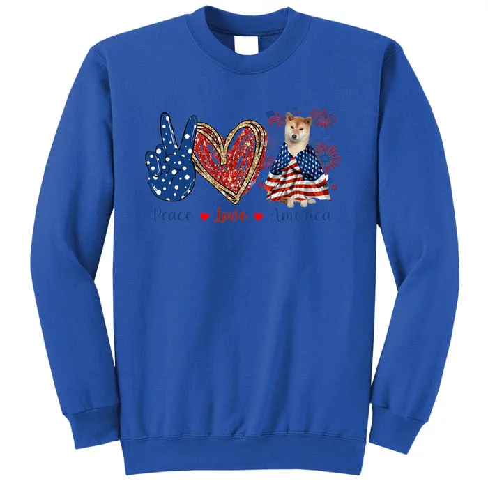 Peace Love Shiba Inu Dog Patriotic America Flag 4th July Gift Sweatshirt