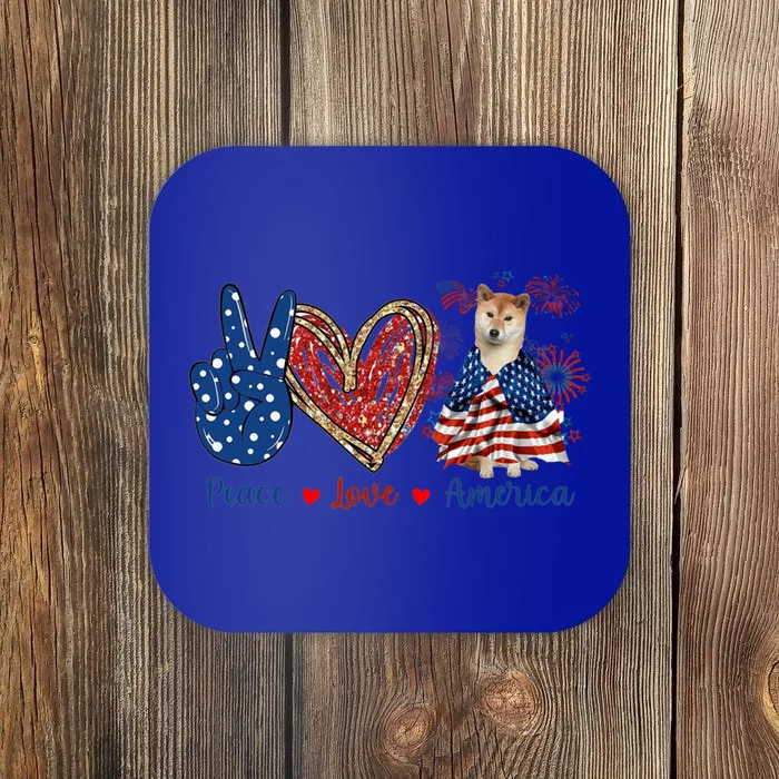 Peace Love Shiba Inu Dog Patriotic America Flag 4th July Gift Coaster