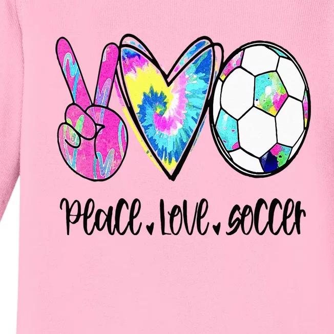 Peace Love Soccer Tie Dye Cute Soccer Lovers Baby Long Sleeve Bodysuit