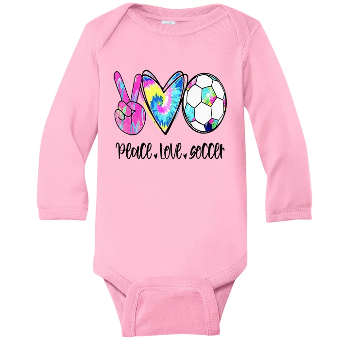 Peace Love Soccer Tie Dye Cute Soccer Lovers Baby Long Sleeve Bodysuit