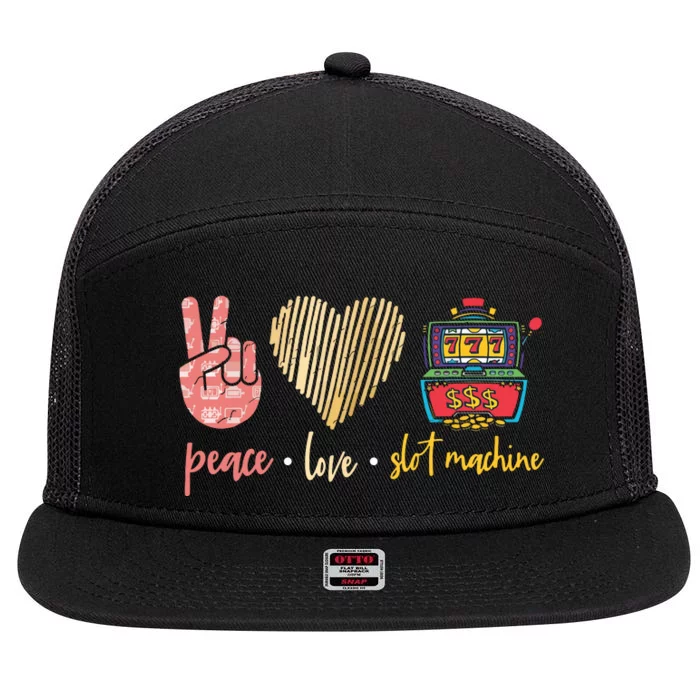 Peace Love Slot Machine Lucky Las Vegas Casino Game 7 Panel Mesh Trucker Snapback Hat