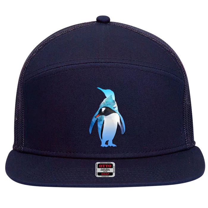 Penguin Lovers Silhouette Earth Day And Ocean Week Meaningful Gift 7 Panel Mesh Trucker Snapback Hat