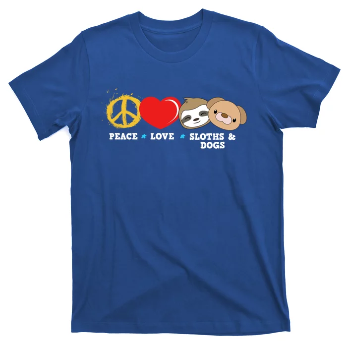 Peace Love Sloths And Dogs Funny Gift T-Shirt