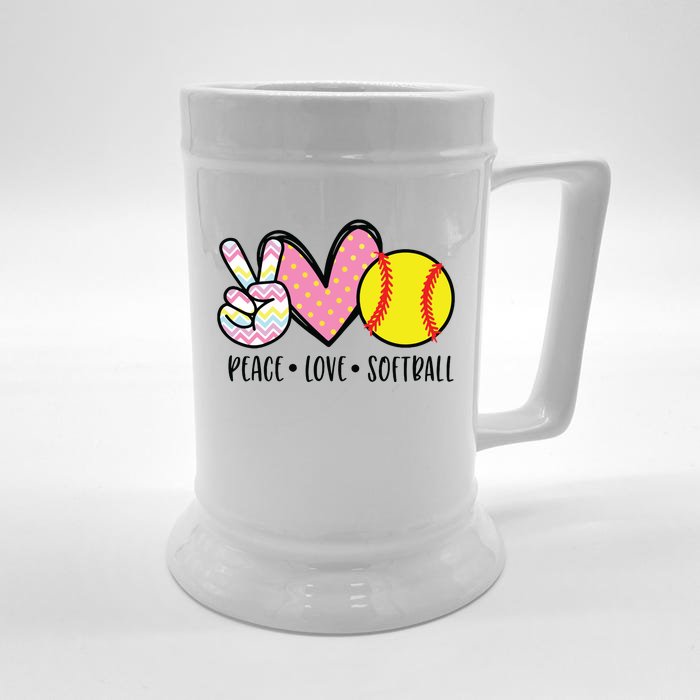 Peace Love Softball Cute Design For Women Teen Little Girl Front & Back Beer Stein