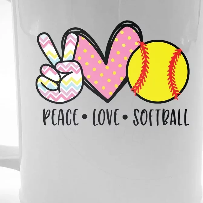 Peace Love Softball Cute Design For Women Teen Little Girl Front & Back Beer Stein