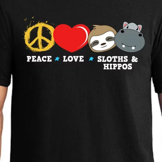 Peace Love Sloths And Hippos Meaningful Gift Pajama Set