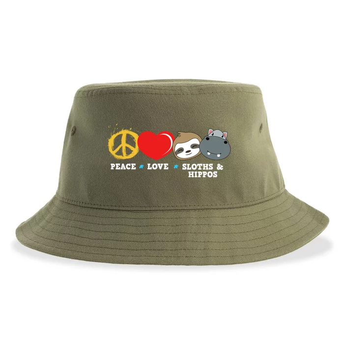 Peace Love Sloths And Hippos Meaningful Gift Sustainable Bucket Hat