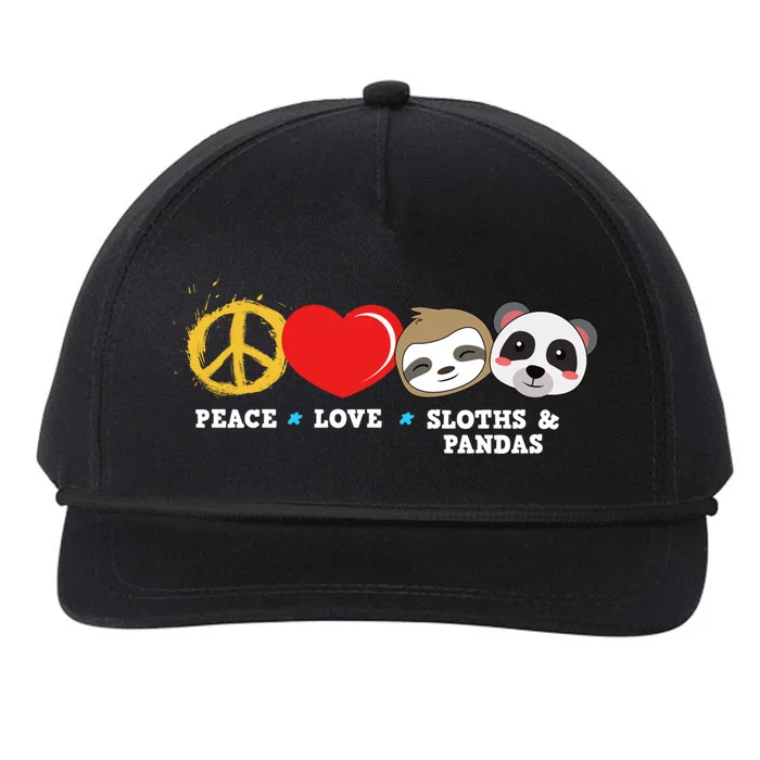 Peace Love Sloths And Pandas Gift Snapback Five-Panel Rope Hat