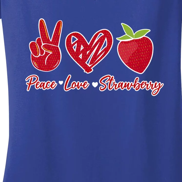 Peace Love Strawberry Farmer Strawberries Berry Vegan Fruits Meaningful Gift Women's V-Neck T-Shirt