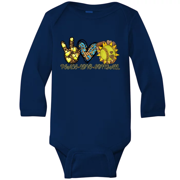 Peace Love Softball Cool Design Baby Long Sleeve Bodysuit