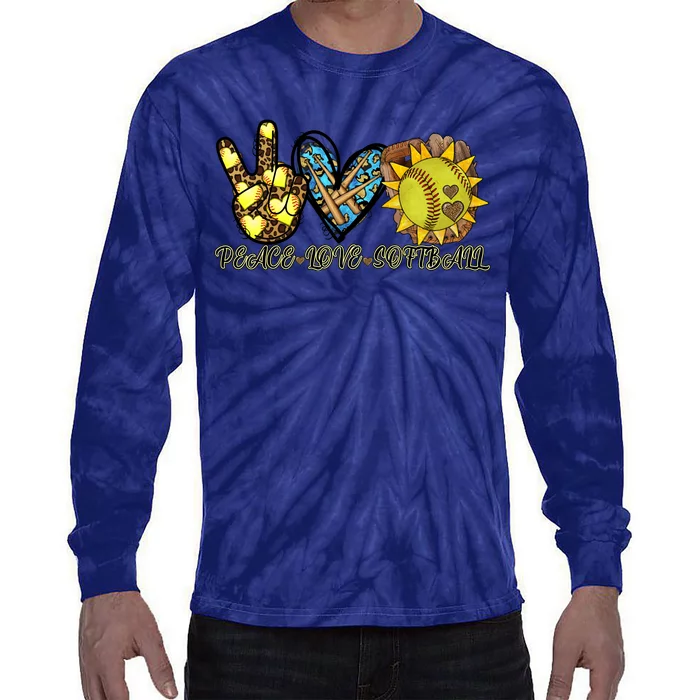 Peace Love Softball Cool Design Tie-Dye Long Sleeve Shirt