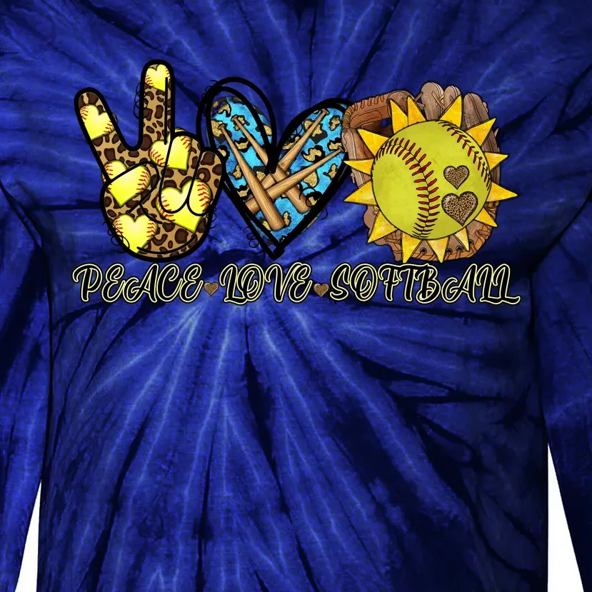 Peace Love Softball Cool Design Tie-Dye Long Sleeve Shirt