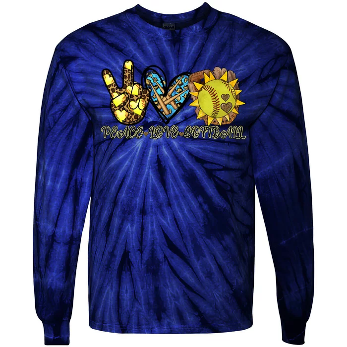 Peace Love Softball Cool Design Tie-Dye Long Sleeve Shirt