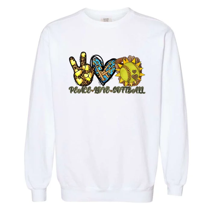 Peace Love Softball Cool Design Garment-Dyed Sweatshirt