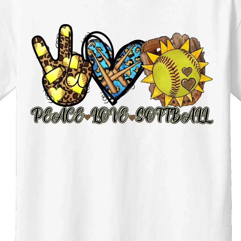 Peace Love Softball Cool Design Kids T-Shirt