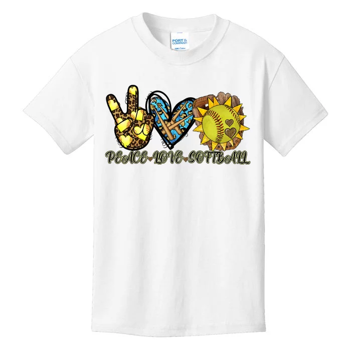 Peace Love Softball Cool Design Kids T-Shirt