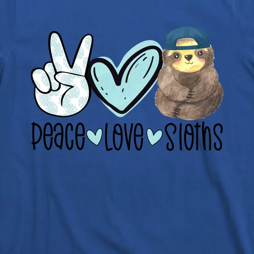 Peace Love Sloths Cute Sloth With Baseball Cap Boy Sloth Great Gift T-Shirt