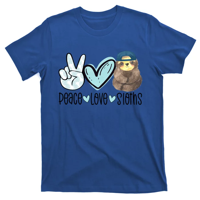 Peace Love Sloths Cute Sloth With Baseball Cap Boy Sloth Great Gift T-Shirt