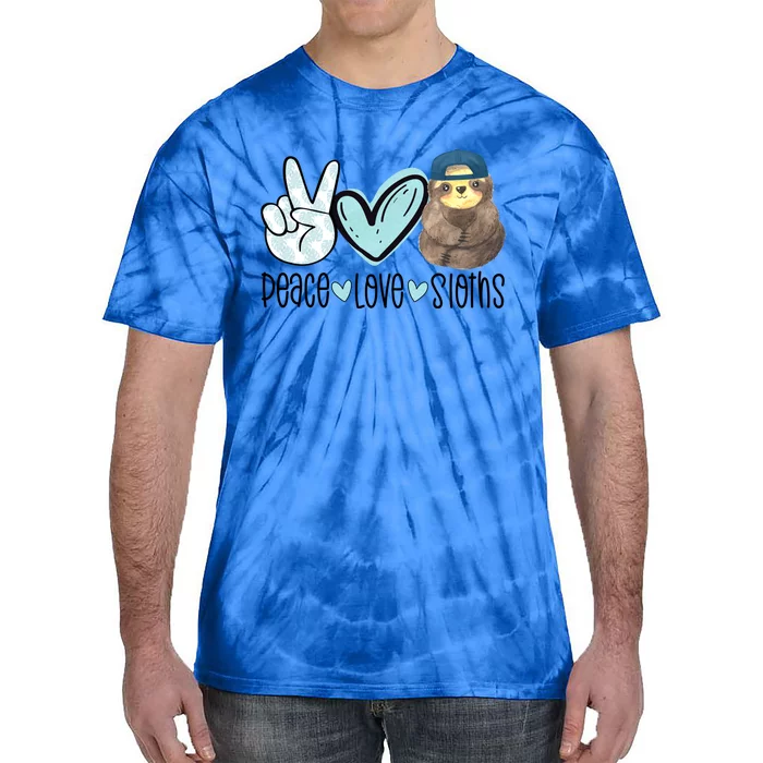 Peace Love Sloths Cute Sloth With Baseball Cap Boy Sloth Great Gift Tie-Dye T-Shirt