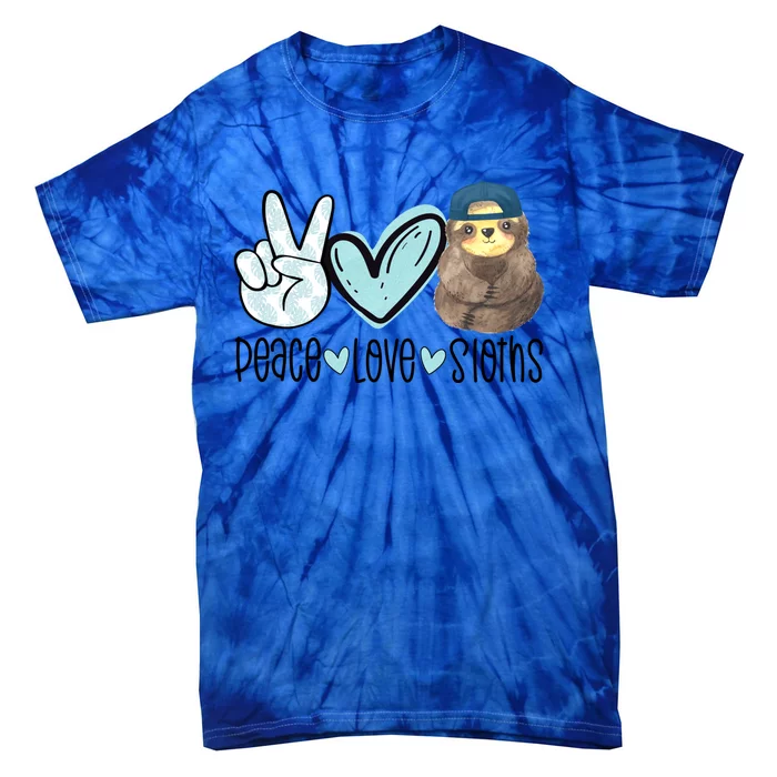 Peace Love Sloths Cute Sloth With Baseball Cap Boy Sloth Great Gift Tie-Dye T-Shirt