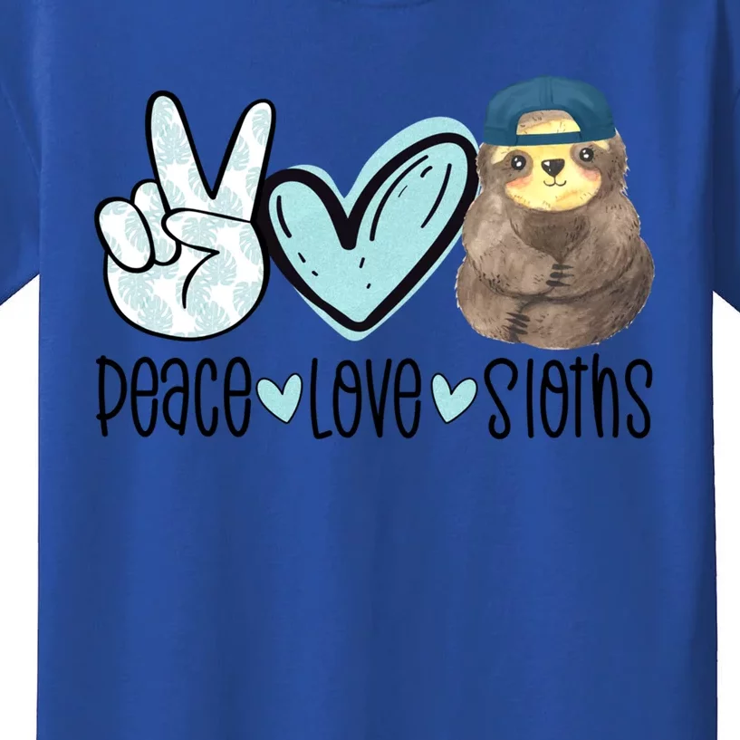 Peace Love Sloths Cute Sloth With Baseball Cap Boy Sloth Great Gift Kids T-Shirt