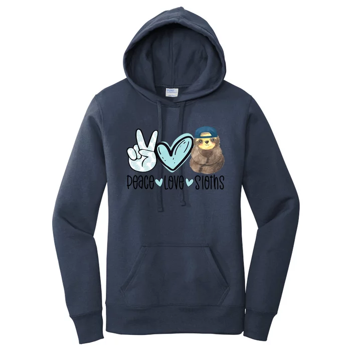 Peace Love Sloths Cute Sloth With Baseball Cap Boy Sloth Great Gift Women's Pullover Hoodie