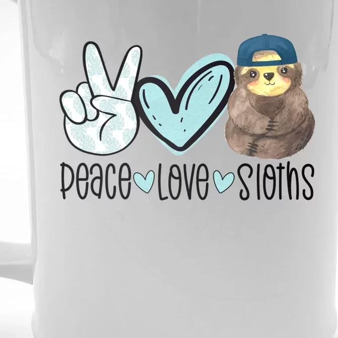 Peace Love Sloths Cute Sloth With Baseball Cap Boy Sloth Great Gift Front & Back Beer Stein