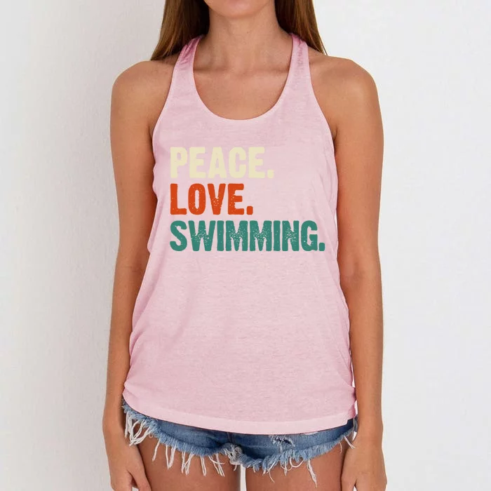 Peace Love Swimming Funny Mother Father Swim Lover Vintage Gift Women's Knotted Racerback Tank