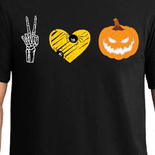 Peace Love Skeleton Bones Pumpkin Halloween Candy Spooky Tee Gift Pajama Set