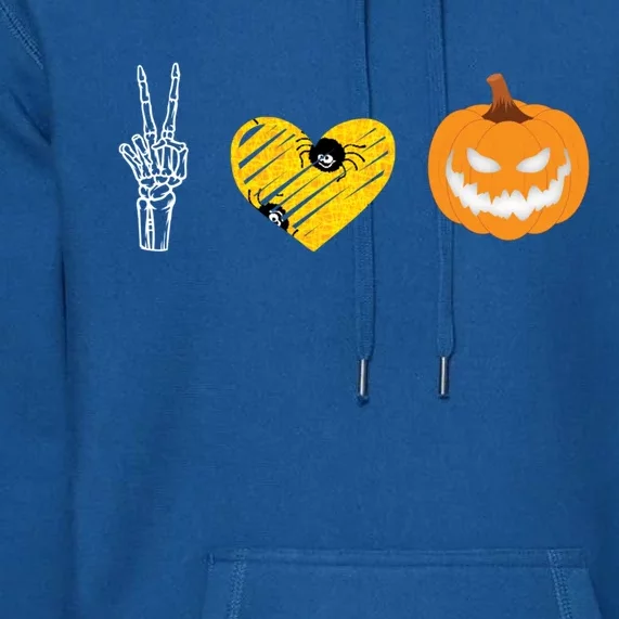 Peace Love Skeleton Bones Pumpkin Halloween Candy Spooky Tee Gift Premium Hoodie