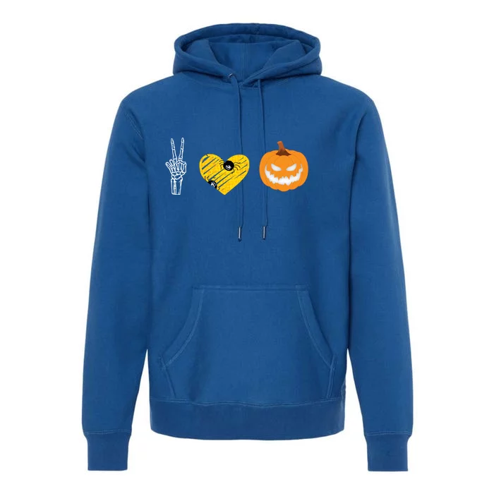 Peace Love Skeleton Bones Pumpkin Halloween Candy Spooky Tee Gift Premium Hoodie