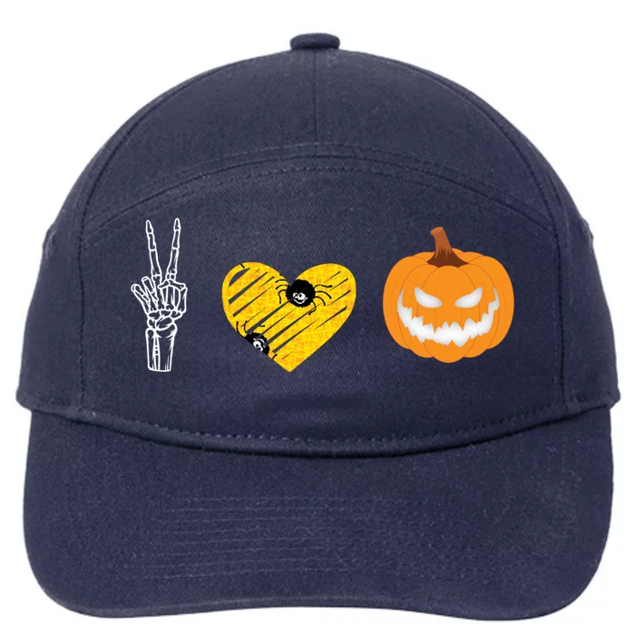 Peace Love Skeleton Bones Pumpkin Halloween Candy Spooky Tee Gift 7-Panel Snapback Hat