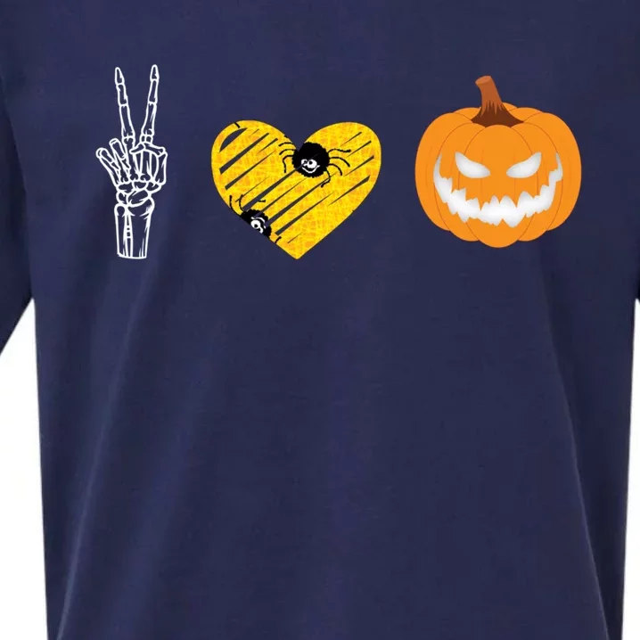 Peace Love Skeleton Bones Pumpkin Halloween Candy Spooky Tee Gift Sueded Cloud Jersey T-Shirt