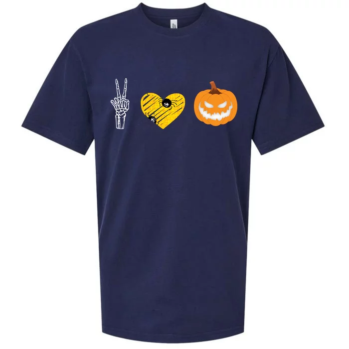 Peace Love Skeleton Bones Pumpkin Halloween Candy Spooky Tee Gift Sueded Cloud Jersey T-Shirt