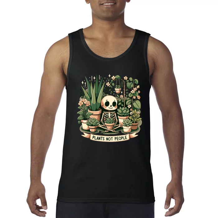 Plant Lover Skeleton Design Plants Not People Tank Top