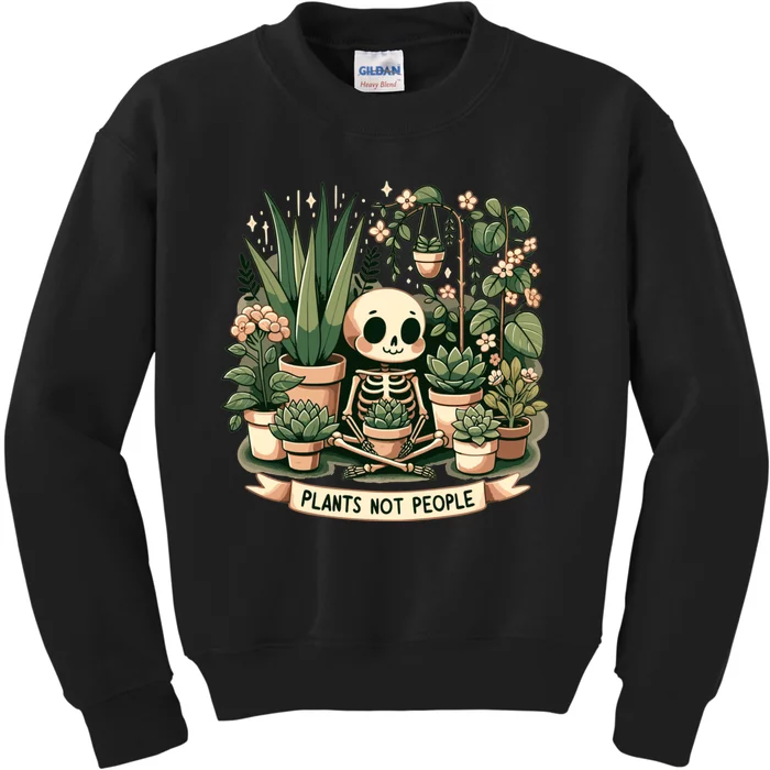 Plant Lover Skeleton Design Plants Not People Kids Sweatshirt