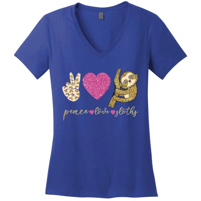 Peace Love Sloths Funny Sloths Lovely Gift Women's V-Neck T-Shirt