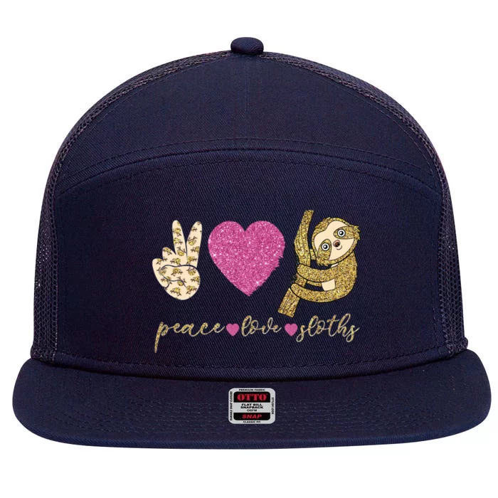 Peace Love Sloths Funny Sloths Lovely Gift 7 Panel Mesh Trucker Snapback Hat