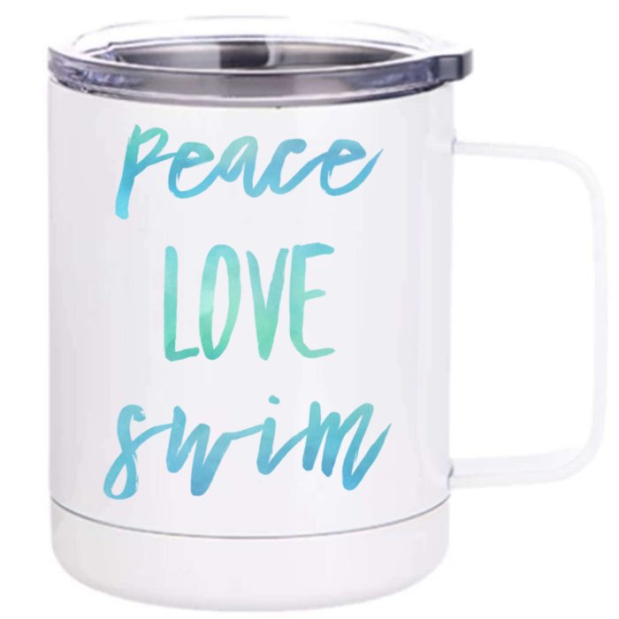 Peace Love Swim Funny Gift Swimmer Gift For Teen Front & Back 12oz Stainless Steel Tumbler Cup