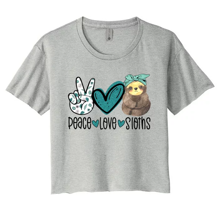 Peace Love Sloths Funny Sloths Lover Pet Lover Cute Mom Tee Gift Women's Crop Top Tee