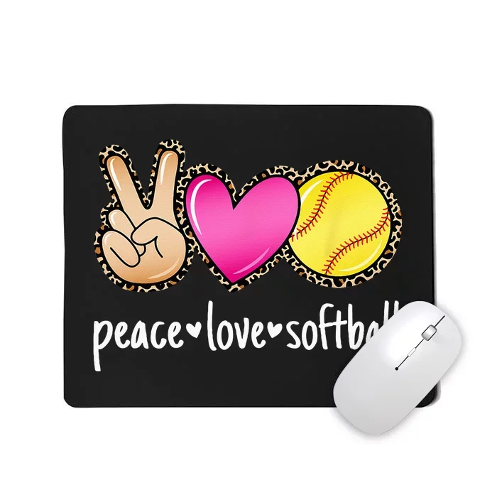 Peace Love Softball Leopard Print Women Softball Mousepad